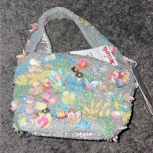 T.J.Maxx Silver Floral Beaded Mini Bag